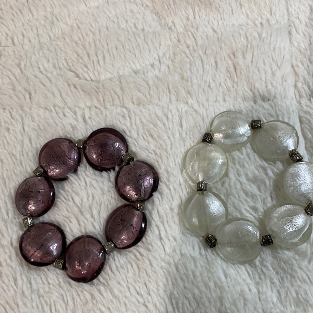 Glass bead elastic bracelets bundle of 2